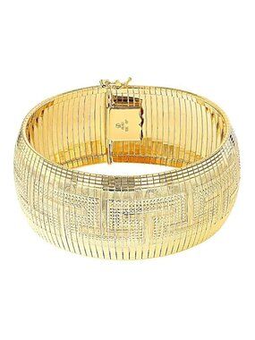 Moda Al Massimo Italy 18K Yellow Gold Plated Wide Greek Key Bracelet 7.5 Inch